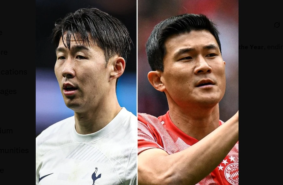 South Korean national soccer team players Kim Min-jae (right) of German giant Bayern Munich and Son Heung-min (left) of Tottenham. (X/@OneFootball)