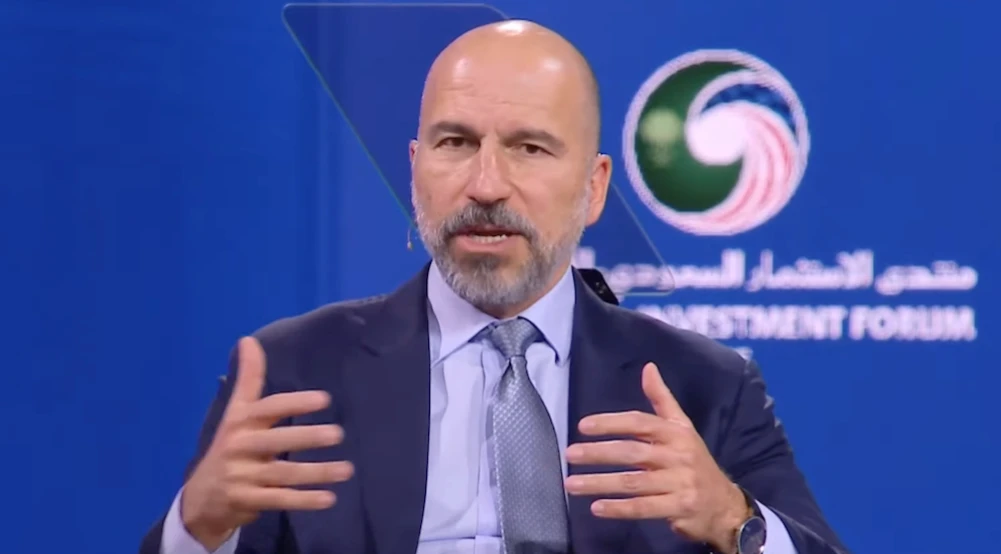 Uber CEO Dara Khosrowshahi speaking at the Saudi-US Investment Forum. (Screenshot/Saudi-US Investment Forum)
