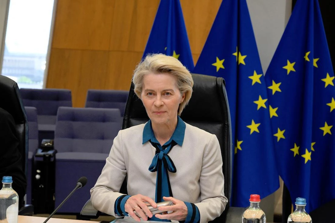 European Commission President Ursula Von der Leyen looks on during a strategic dialogue meeting with leaders of European chemicals industry in Brussels. (File/AFP)