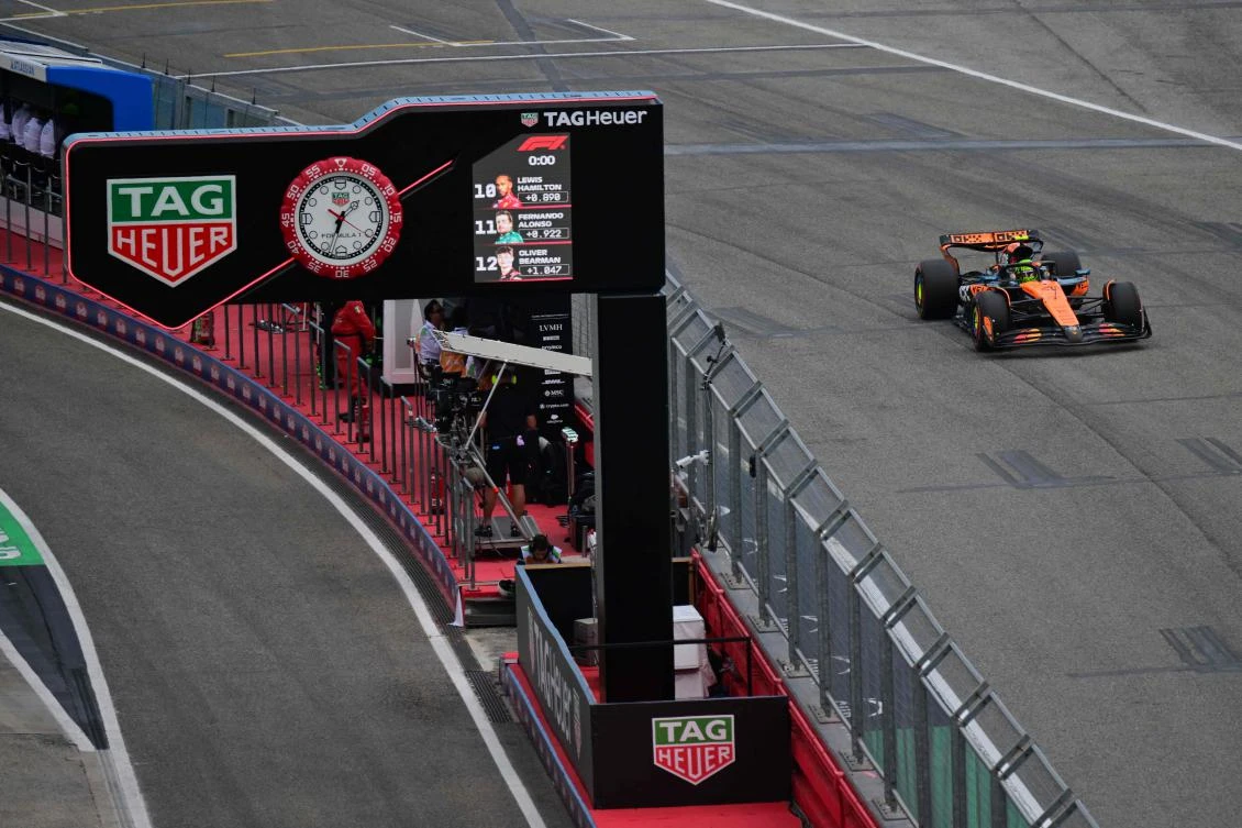 McLaren’s British driver Lando Norris races during a practice session for the 2025 Emilia Romagna Formula One Grand Prix at the Imola autodrome in Imola, on May 17, 2025. (AFP)