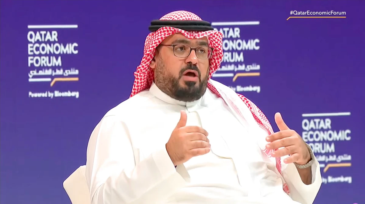 Saudi Minister of Economy and Planning Faisal Alibrahim speaks at a panel during the Qatar Economic Forum in Doha. Screenshot/Qatar Economic Forum