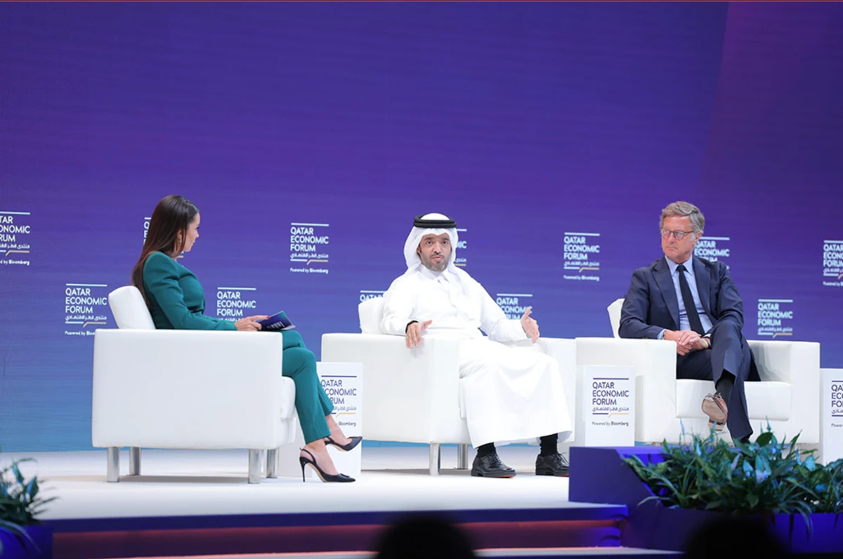 Chairman of Qatar Tourism Saad bin Ali Al-Kharji speaking during a business forum in Doha. QNA