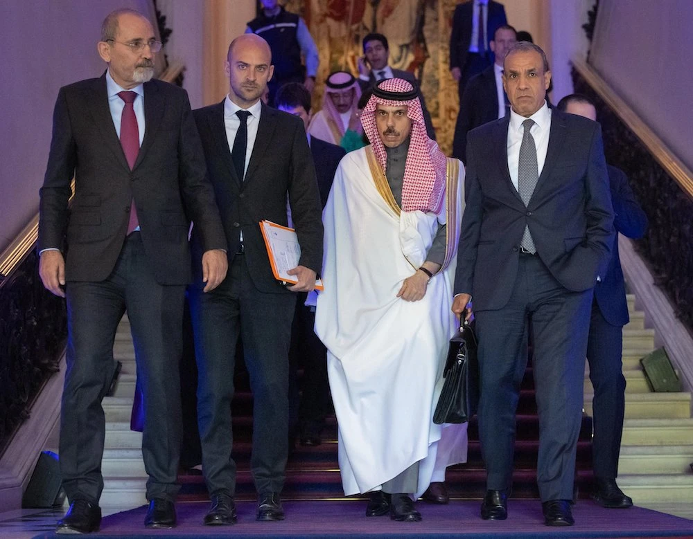 Senior members of the Arab-Islamic Ministerial Committee met on Friday with French foreign minister Jean-Noel Barrot in Paris to discuss the ongoing crisis in the Gaza Strip and efforts to advance peace in the region. (SPA)