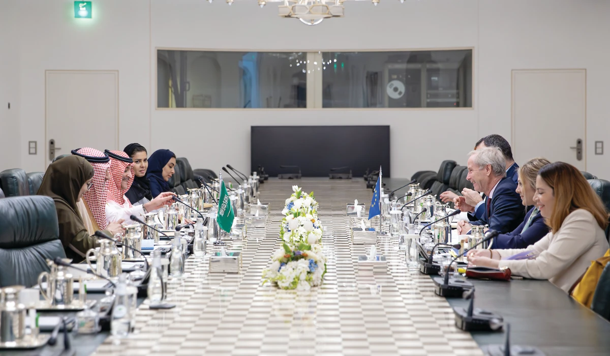 Waleed Elkhereiji meets with Olof Skoog and discussed bilateral relations. (Supplied)