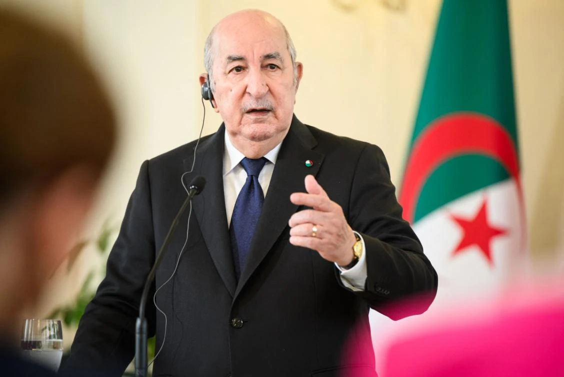 Algerian president Abdelmadjid Tebboune gives a press conference. (File/AFP)
