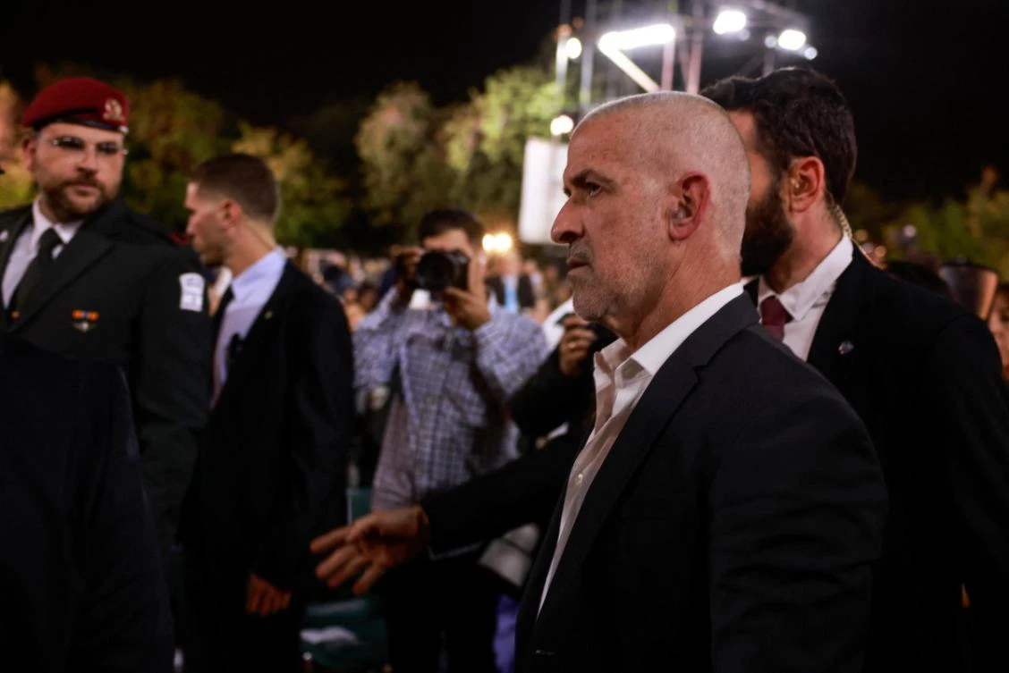 Israel's domestic security agency 'Shin Bet' chief Ronen Bar (R) attends a ceremony marking Yom HaShoah. (File/AFP)