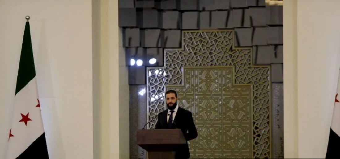 Syrian President Ahmad al Sharaa makes a speech at the People's Palace in Damascus, Syria. (AFP)
