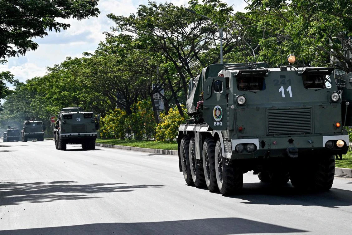 Neighboring Thailand and Cambodia have a long history of land disputes. Above, Cambodian soldiers drive BM-21 Grad self-propelled multiple rocket launchers along a street in Phnom Penh on May 28, 2025. (AFP)