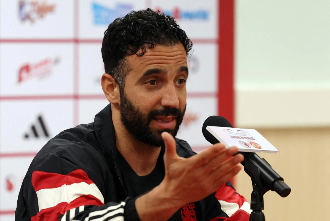 Manchester United manager Ruben Amorim during a press conference at Hong Kong Stadium, Hong Kong — May 29, 2025. (Reuters)