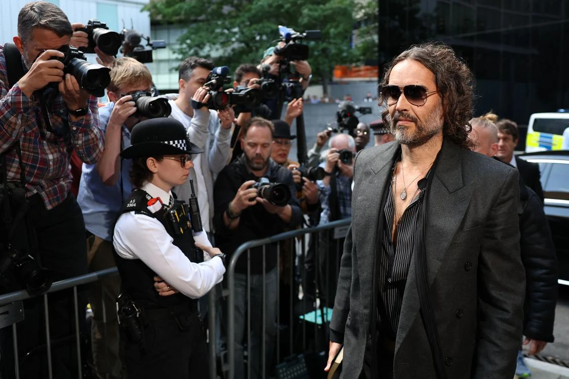 British comedian and actor Russell Brand arrives to Southwark Crown Court in south London on May 30, 2025. (AFP)