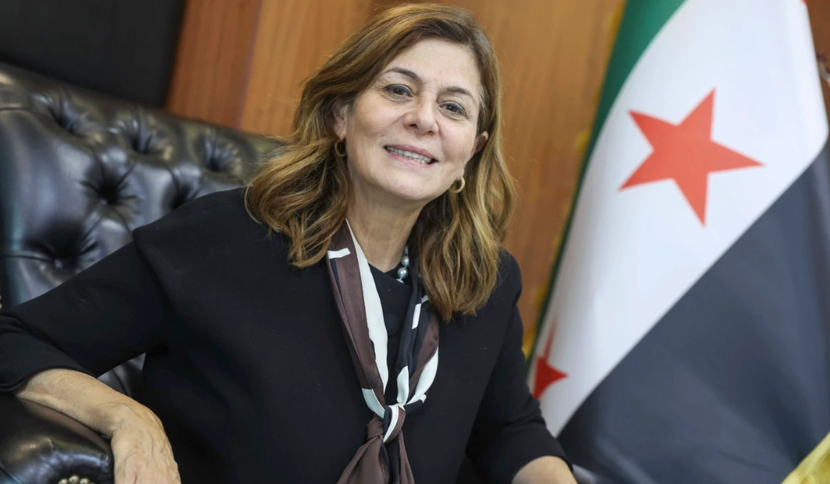 Syrian Minister of Social Affairs and Labor Hind Kabawat, speaks during an interview with the Associated Press, in Damascus, Syria, Monday, May 12, 2025. (AP)
