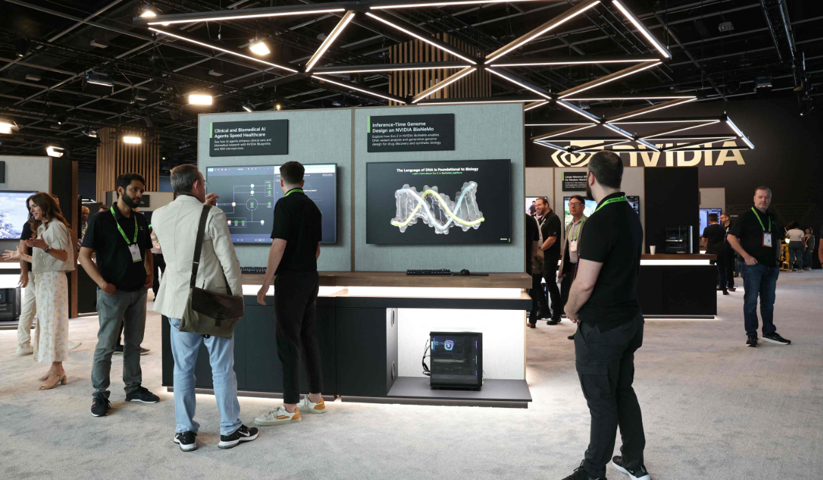 Attendees tour the GTC Paris NVIDIA stand at the VivaTech technology startups in Paris on June 12, 2025. (AFP)