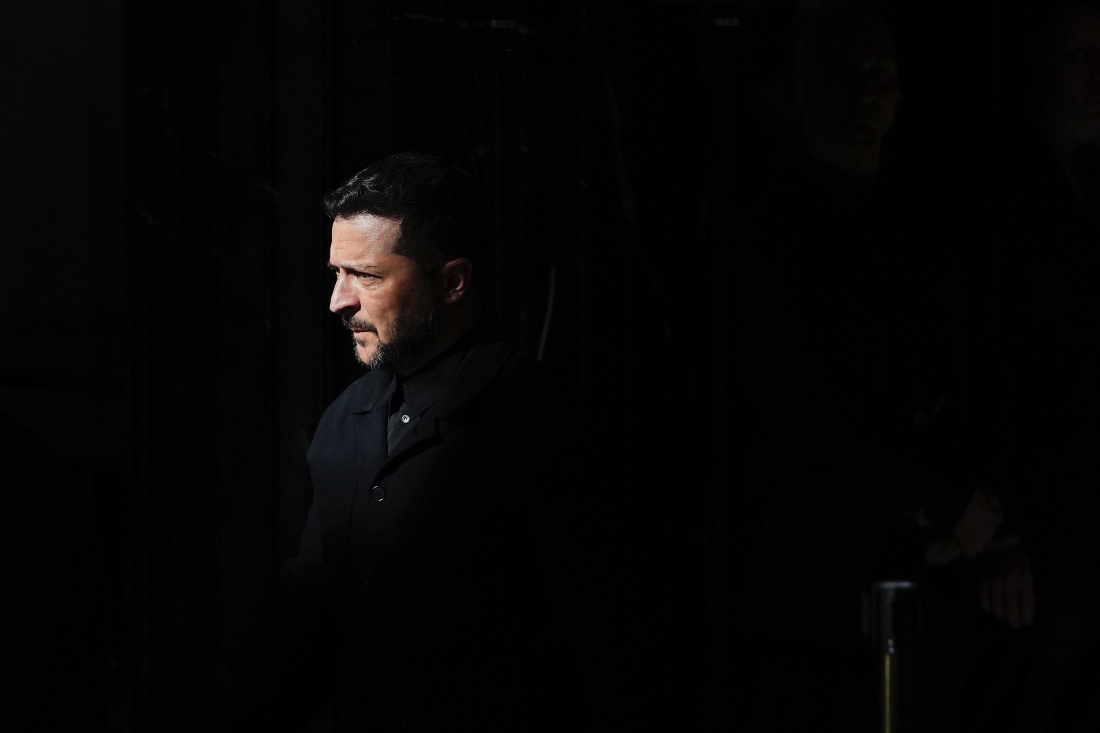 Ukraine President Volodymyr Zelenskyy arrives for a press conference at the Prague Castle, Czech Republic. (AP)