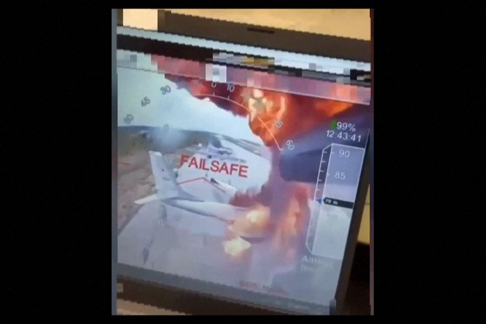 This picture, grabbed from a video released by the Ukrainian secret services, shows what they say are several aircraft on fire on Belaya air base in eastern Siberia, more than 4,200 kilometers from Ukraine, June 1, 2025. (AFP)