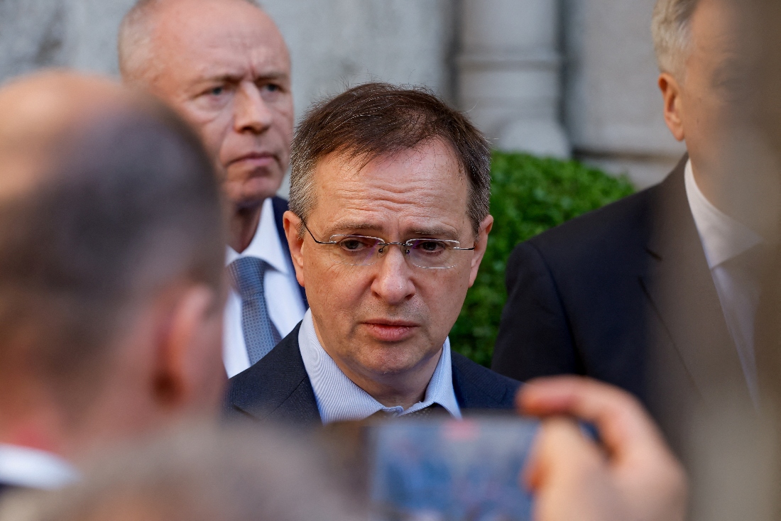 Head of the Russian delegation Vladimir Medinsky speaks to media in Istanbul, Turkiye. (Reuters)