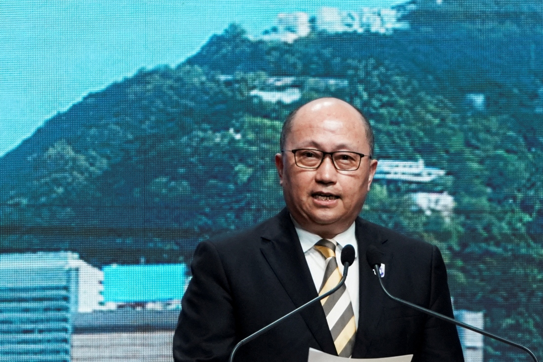 Director of China's Hong Kong Liaison Office Zheng Yanxiong delivers a speech during the National Security Education Day opening ceremony in Hong Kong, China. (Reuters)