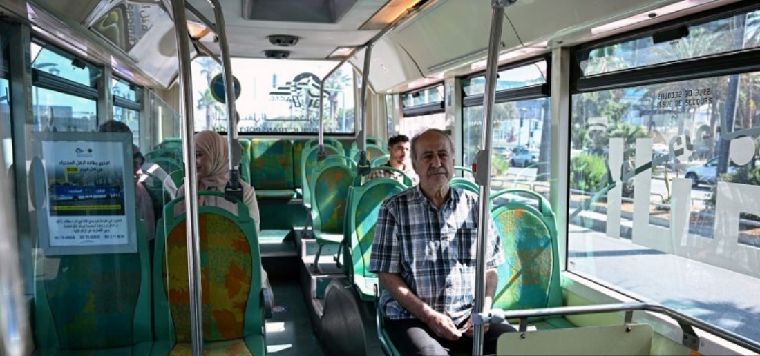 Passengers on a Lebanese public bus, Lebanon. (AFP)