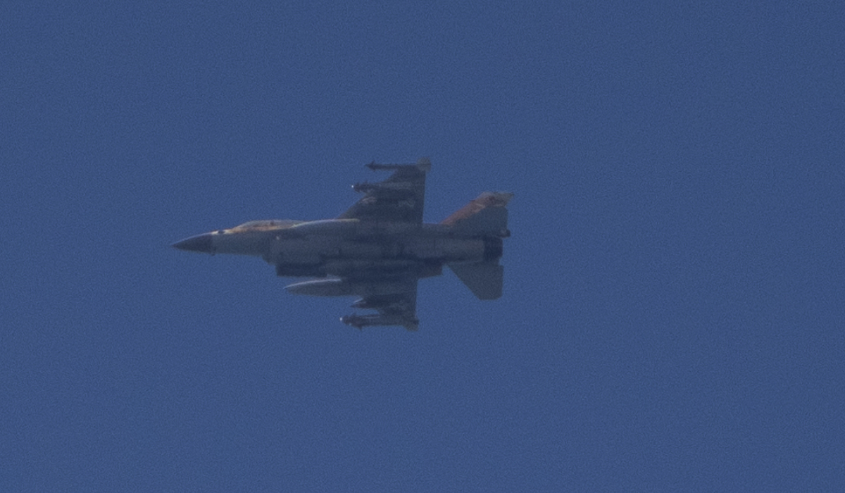 An Israeli fighter jet is seen from Hadera over the Mediterranean sea as it flies towards northern Israel, on Monday, Sept. 23, 2024. (AP file photo)