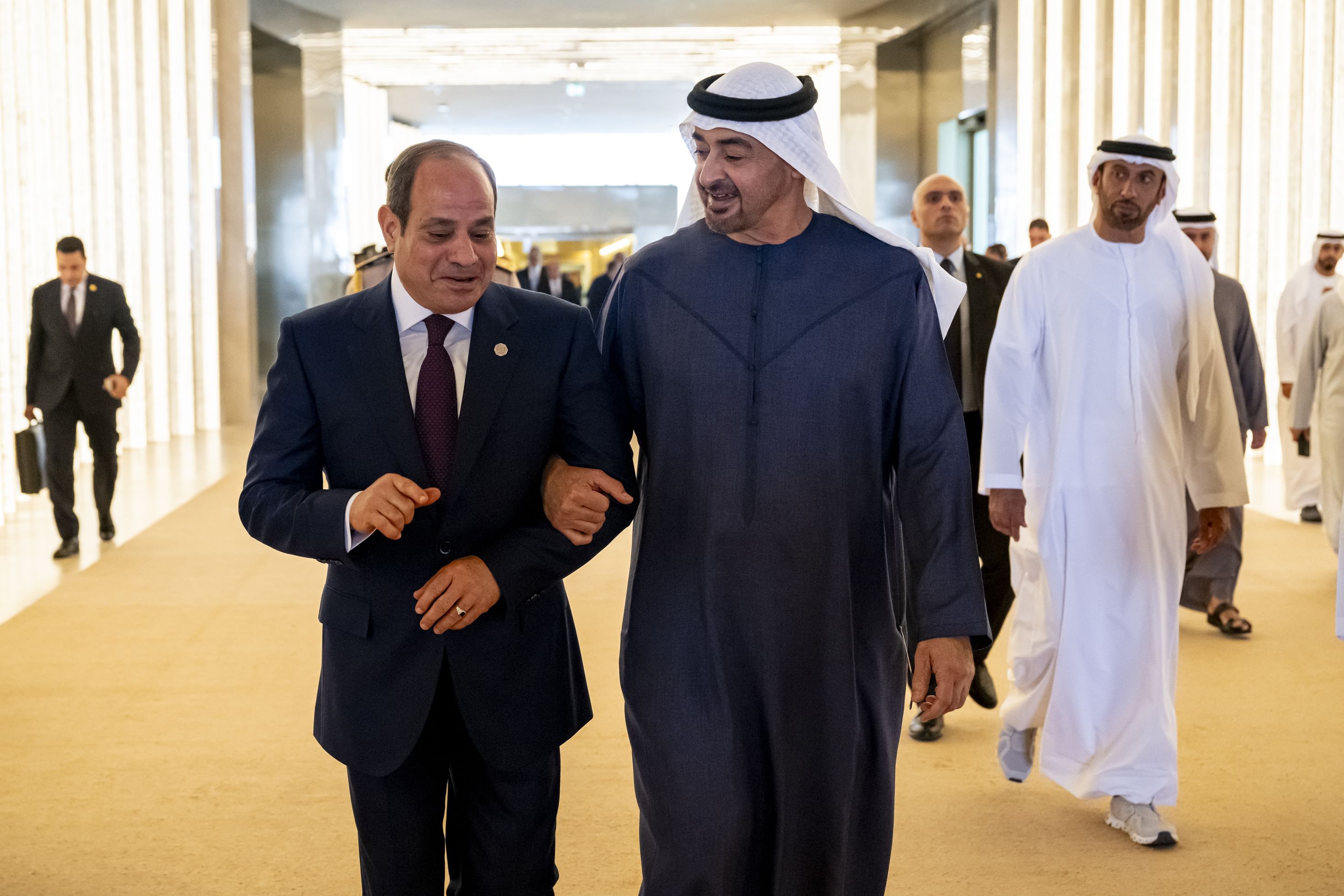 UAE President Sheikh Mohamed bin Zayed receives Egyptian President Abdel Fattah El-Sisi on fraternal visit. (WAM)