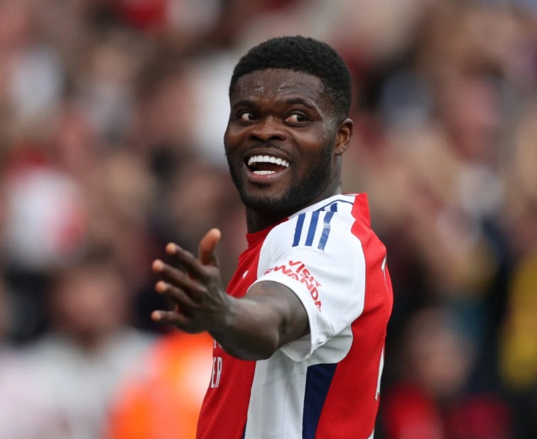 Arsenal are in talks with Thomas Partey to extend the midfielder's contract, the club said Wednesday, while confirming the departure of a slew of other players including Jorginho and Raheem Sterling. (X/@afcstuff)