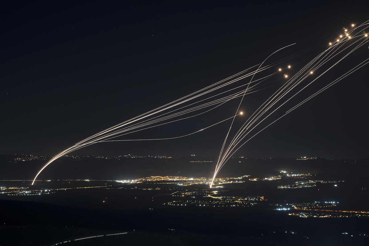 Israel's Iron Dome air defense system intercepts an attack from Lebanon. Europe increased purchases of Israeli military equipment in 2024. (AP)