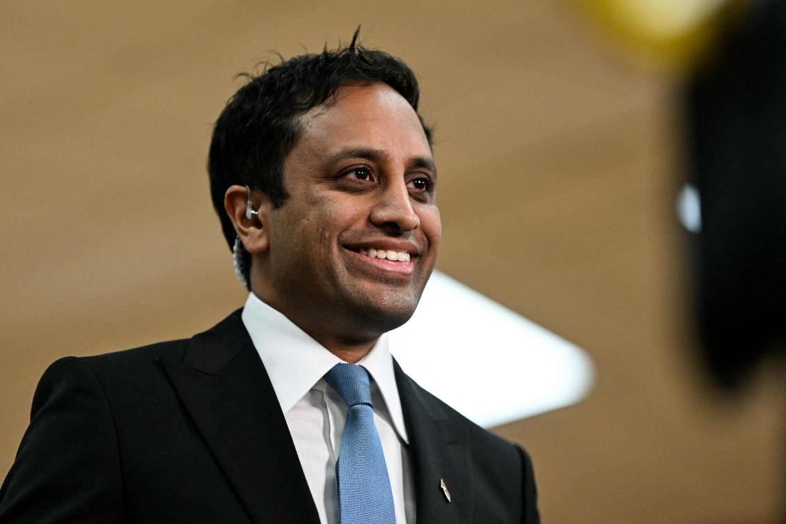 British businessman and Chairman of Reform UK Zia Yusuf speaks to the press during the counting of ballots for the Runcorn & Helsby by-election at the DSBL stadium count center, in Widnes, north-west England, on May 1, 2025. He has resigned as chairman of the party. (AFP/File Photo)