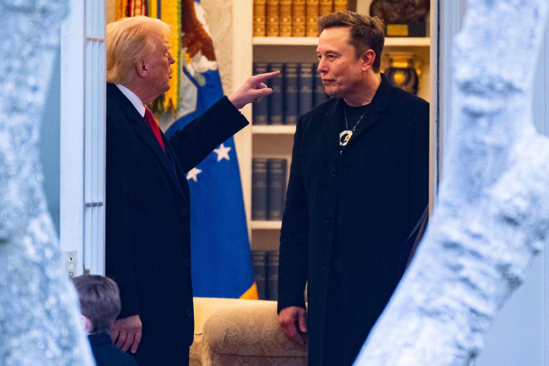 Donald Trump speaks with Elon Musk at the White House in March. A row over the US president's budget bill triggered a bitter public divorce between the US president and his top donor. (AFP)