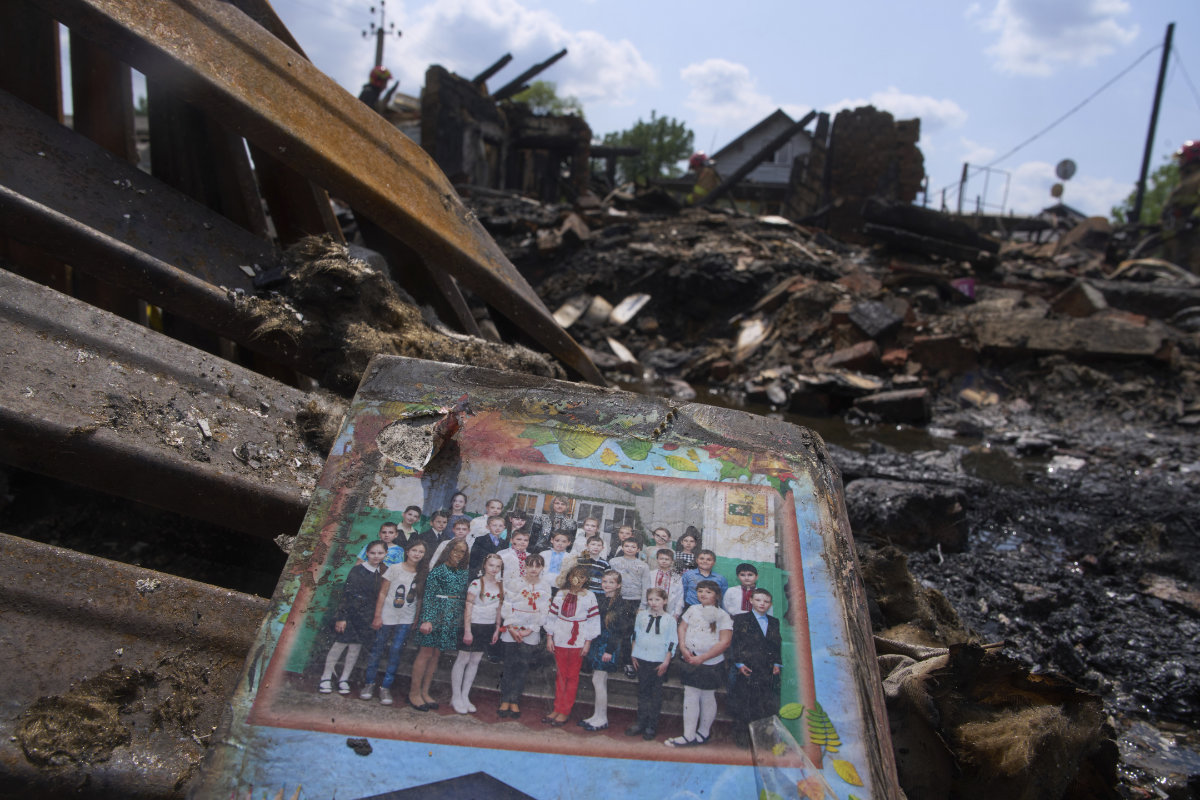 Residential houses are seen destroyed after a Russian drone strike in Pryluky village, Ukraine, on June 5, 2025. (AP Phot)