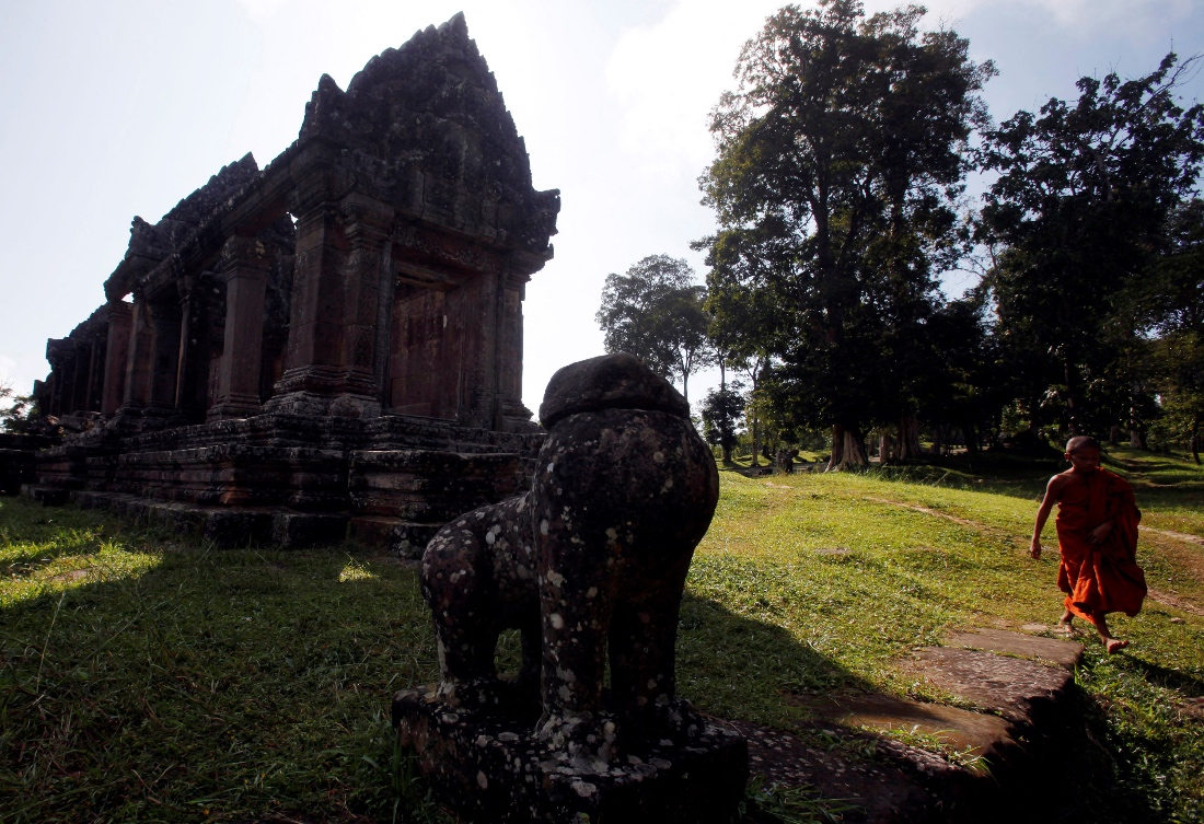 A Buddhist monk at the Preah Vihear temple on the border between Thailand and Cambodia. (Reuters)