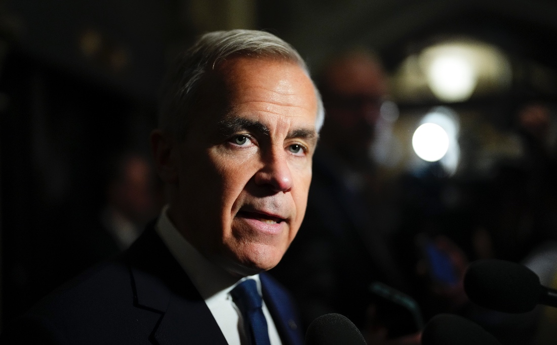 Prime Minister Mark Carney arrives to a meeting on Parliament Hill in Ottawa, Canada. (AP)