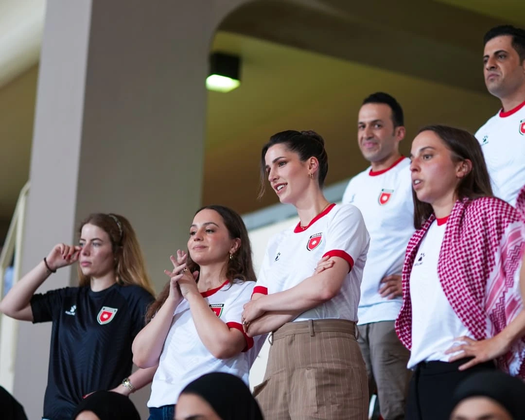 Princess Rajwa, who is of Saudi origin, wore the official home shirt of the Jordan national football team. (Instagram)