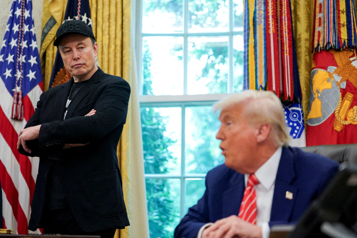 US President Donald Trump and Elon Musk attend a press conference in the Oval Office of the White House in Washington on May 30, 2025. (REUTERS/File Photo)