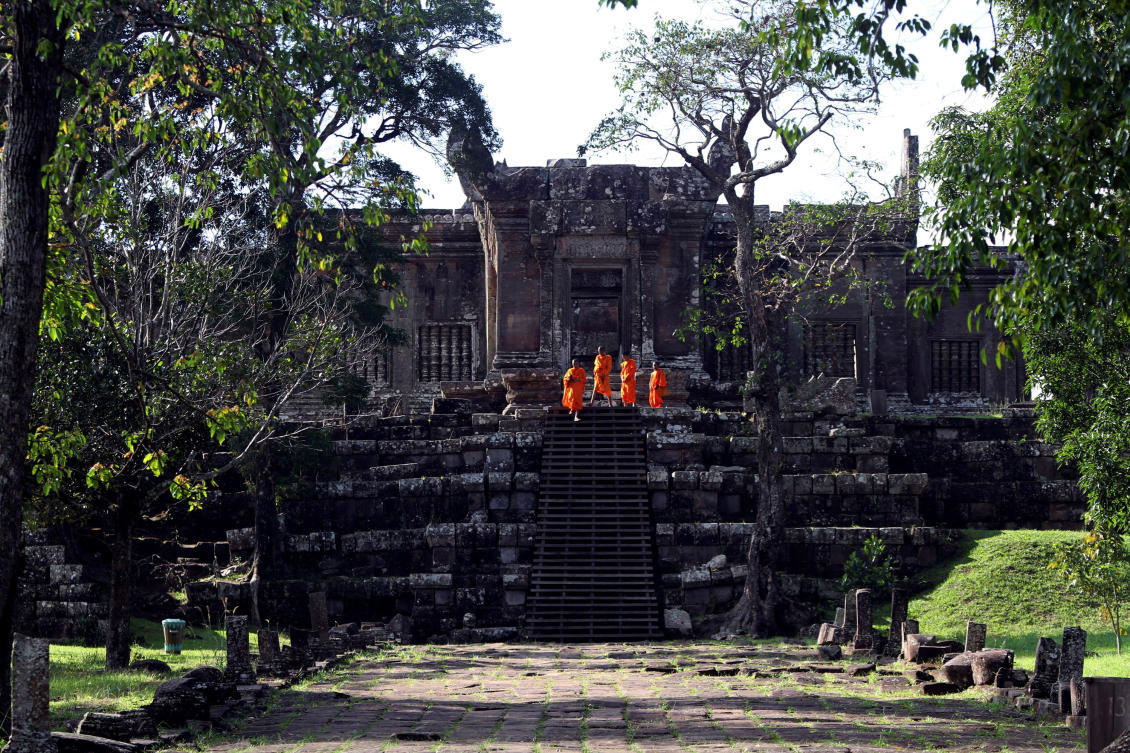 Above, Buddhist monks visit the Preah Vihear temple on the border between Thailand and Cambodia on Nov. 12, 2013. (Reuters)