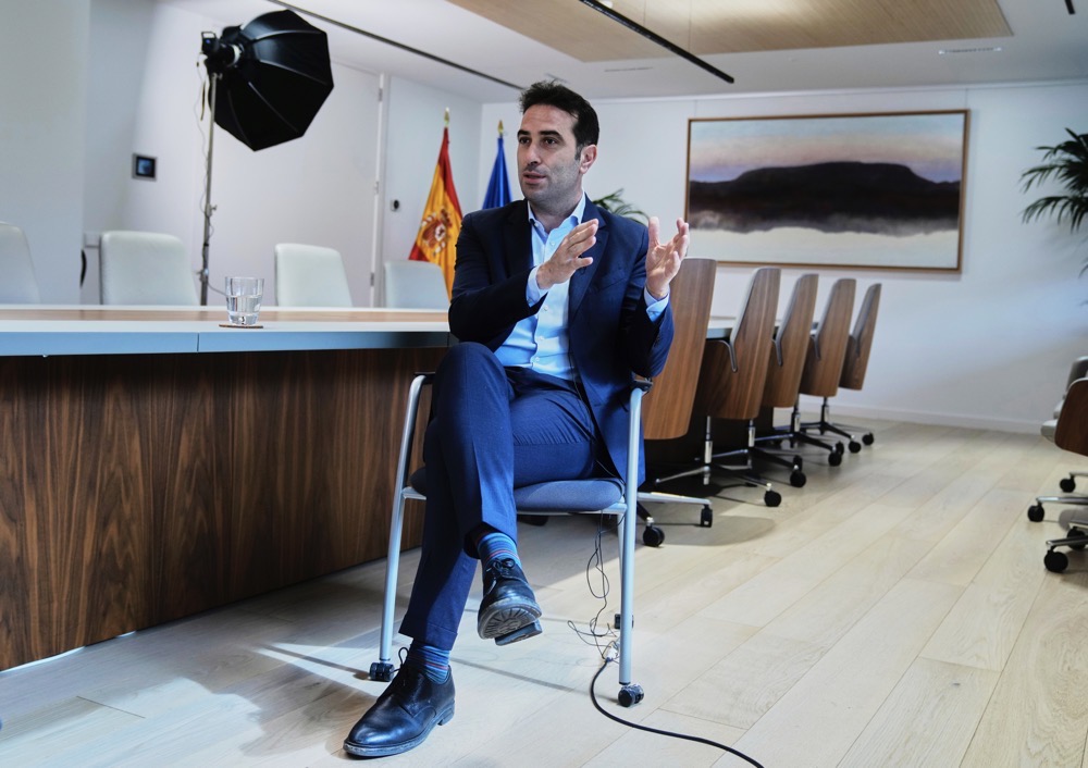 Spain's Economy Minister Carlos Cuerpo speaks during an interview with The Associated Press at the Economy Ministry in Madrid, Spain, Tuesday, June 10, 2025. (AP)
