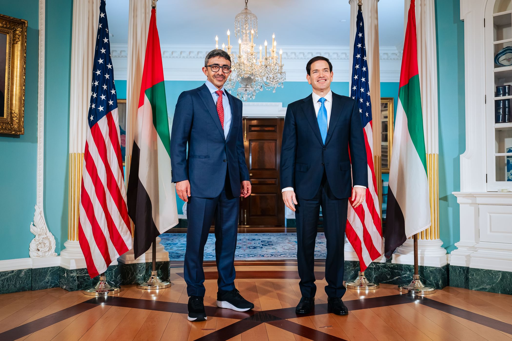 UAE Minister of Foreign Affairs Sheikh Abdullah bin Zayed Al-Nahyan and his US counterpart Marco Rubio in Washington, D.C. (WAM)