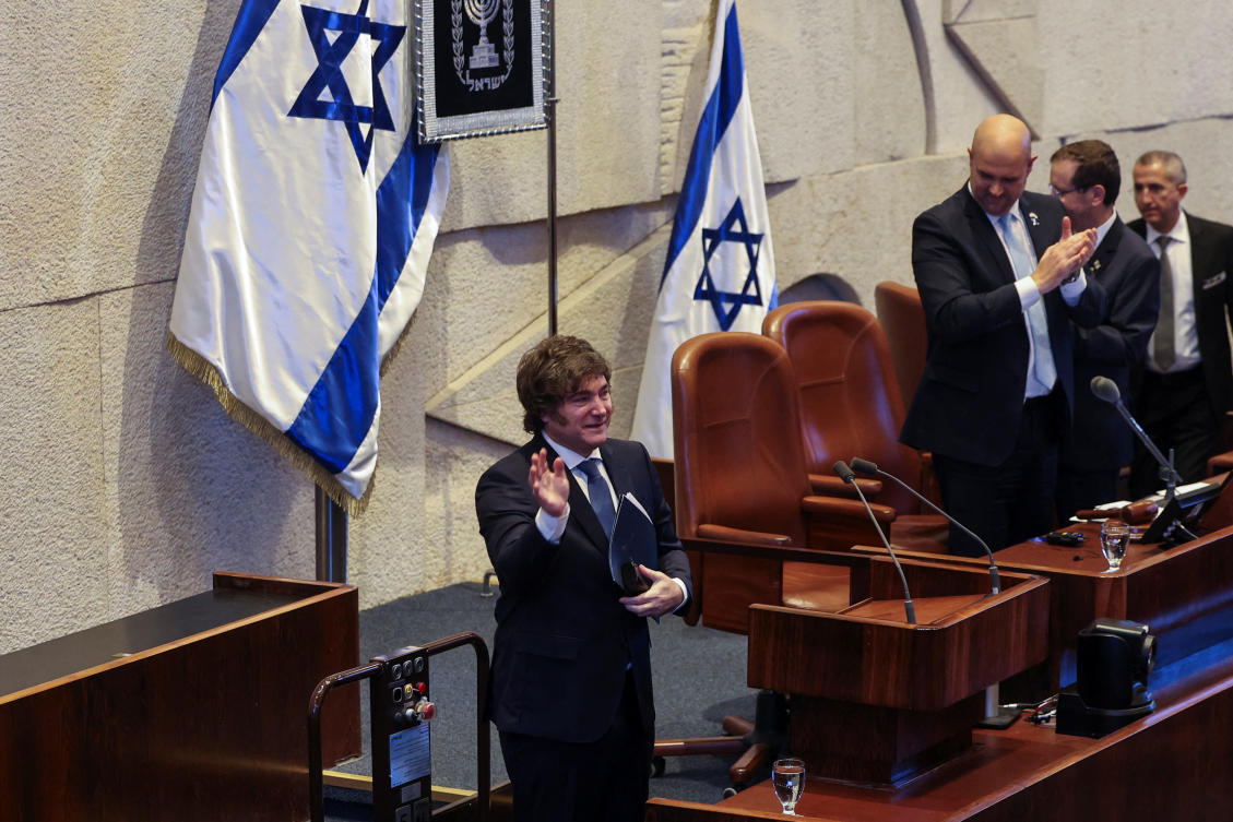 Argentine President Javier Milei attends a Plenum session of the Knesset, Israel’s Parliament, in Jerusalem, June 11, 2025. (Reuters)