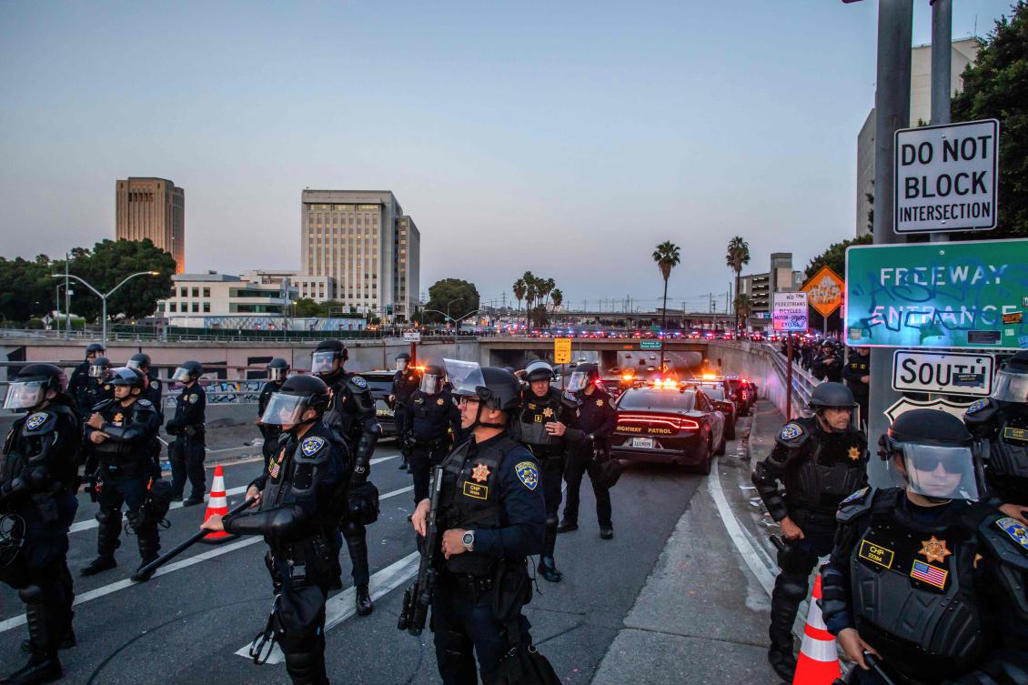 California Highway Patrol close the bridges and access to the 101 Freeway after curfew was put into effect following days of protests in response to federal immigration operations in Los Angeles. (AFP)