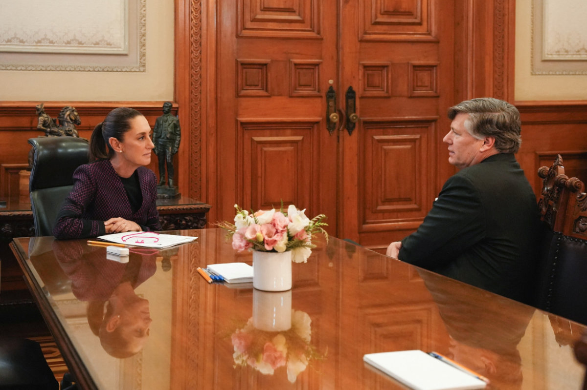 This photo taken on June 11, 2025 shows US Deputy Secretary of State Christopher Landau (right) meeting with Mexico's President Claudia Sheinbaum at the National Palace in Mexico City, Mexico. (Presidencia de Mexico/Handout via REUTERS)