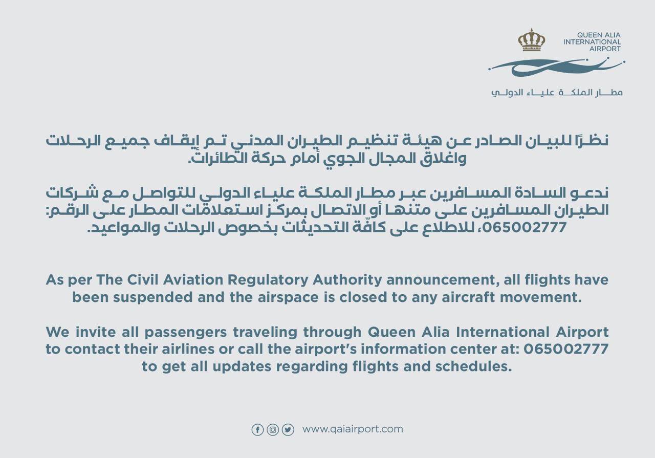 Jordan closes airspace, says it won’t be battleground for any conflict