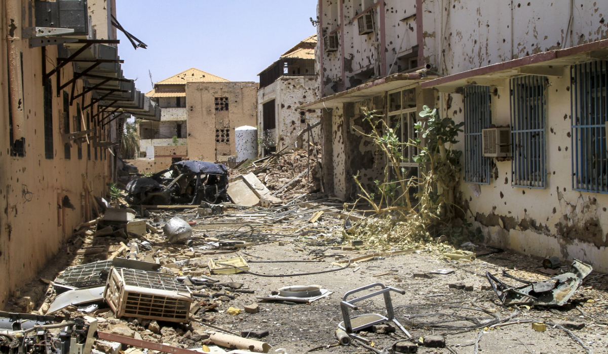 This picture shows the destruction on the grounds of a hospital in Khartoum on April 28, 2025. (AFP)