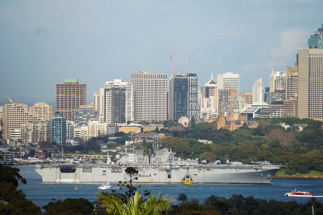 The USS America amphibious assault ship arrives as Australia prepares to host the Talisman Sabre military exercise from July 13 to Aug. 4, 2025. (Reuters)