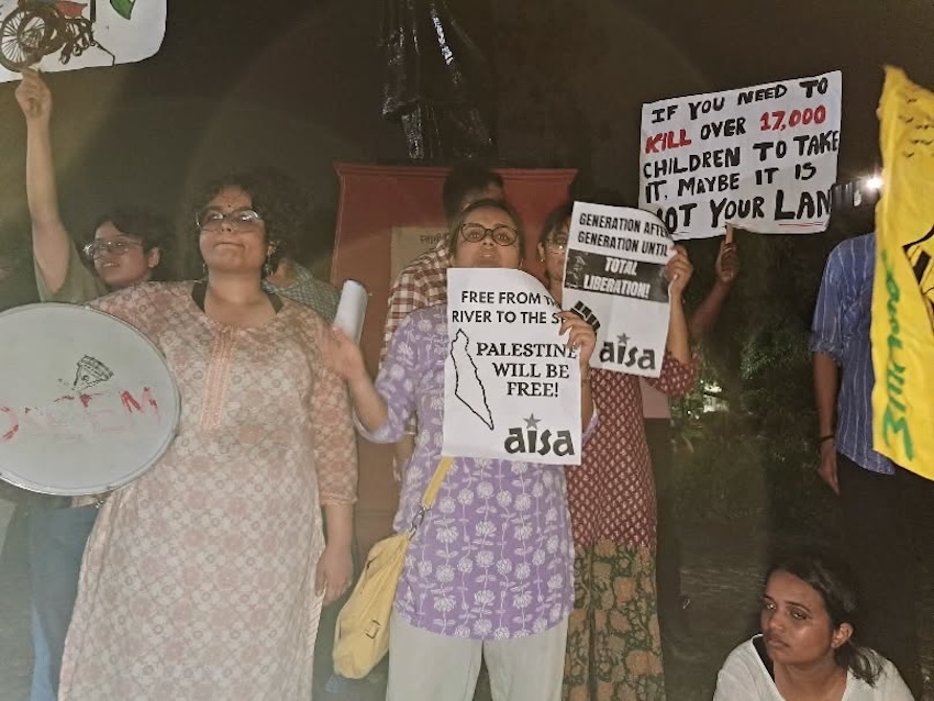 Indian students march in solidarity with Palestine at Delhi University on May 23, 2025. (AISA)