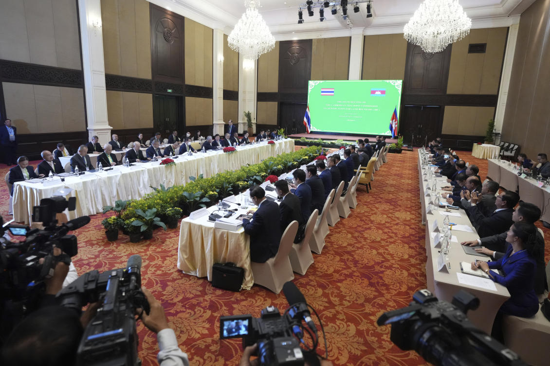 Above, the Cambodian-Thai joint commission on demarcation for land boundary meets in Phnom Penh, Cambodia on June 14, 2025. (AP)