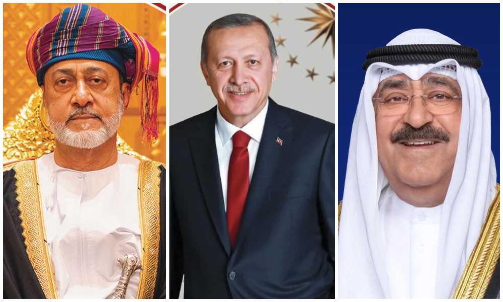 Sultan of Oman Haitham bin Tariq, Turkish President Recep Tayyip Erdogan, and the Emir of Kuwait Sheikh Meshal Al-Ahmad Al-Jaber Al-Sabah. (ONA/KUNA)