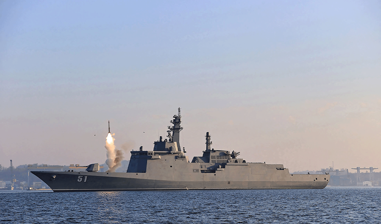 This undated picture released from North Korea's official Korean Central News Agency (KCNA) via KNS on April 30, 2025 shows the test-firing of a weapons system from the deck of North Korea's latest destroyer, the Choe Hyon, during two days of tests on April 28-29 off the coast of an undisclosed location in North Korea. (AFP/KCNA VIA KNS/File)