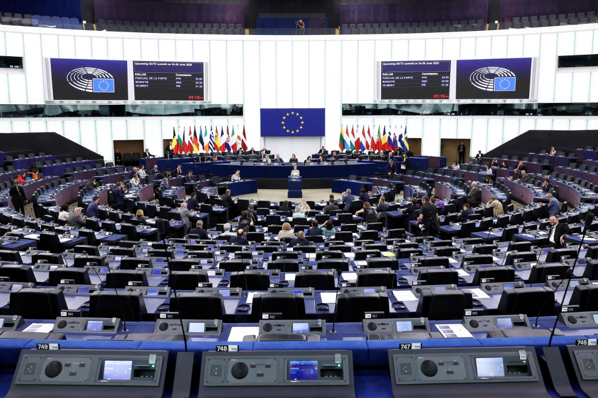 European Union High Representative for Foreign Affairs and Security Policy, Kaja Kallas, speaks during a debate on preparations for the June 24-25 NATO summit in The Hague, at the European Parliament in Strasbourg, France, on June 18, 2025. (AFP)
