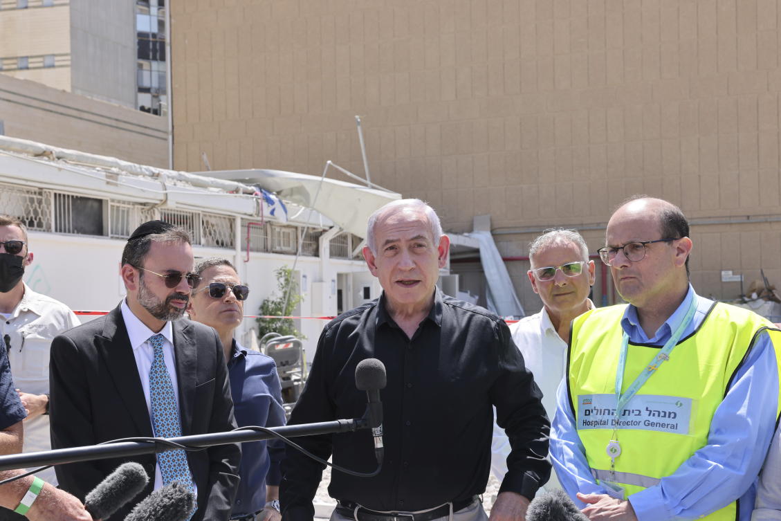 Israeli Prime Minister Benjamin Netanyahu visited the Soroka Medical Center, after it was hit by a missile fired from Iran on Thursday, June 19, 2025 in Beersheba, Israel. (AP)