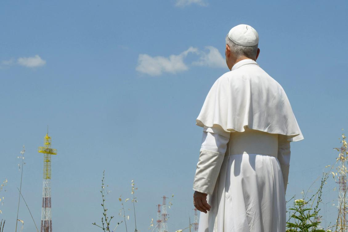 This photo taken and handout on June 19, 2025 by The Vatican Media shows Pope Leo XIV during a visit at the Vatican Radio Transmitting Center in Santa Maria di Galeria in Rome. (Photo by Handout / VATICAN MEDIA / AFP)