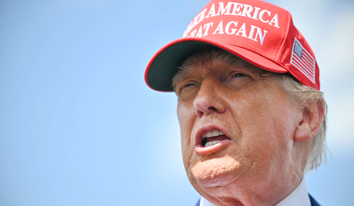 US President Donald Trump speaks to the press upon arrival at Morristown Municipal Airport in Morristown, New Jersey, on June 20, 2025. (AFP)