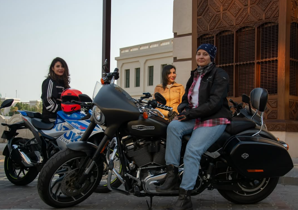 The Sisterhood Motorcycle Club, with its all-female membership, is at the forefront of young Saudi women discovering new freedom riding motorcycles on the streets of Riyadh. (Supplied)
